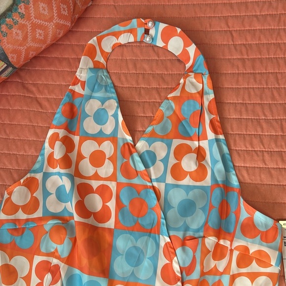 NWT Retro Stage 60s Inspired HALTER COLORBLOCK FLORAL SLEEVELESS JUMPSUIT sz 2XL - Picture 4 of 15